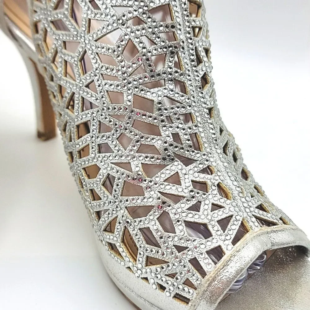 Like NEW Alex Marie Silver Metallic Heels with Rhinestones. SIZE‎ 9M. S905 - Picture 2 of 8